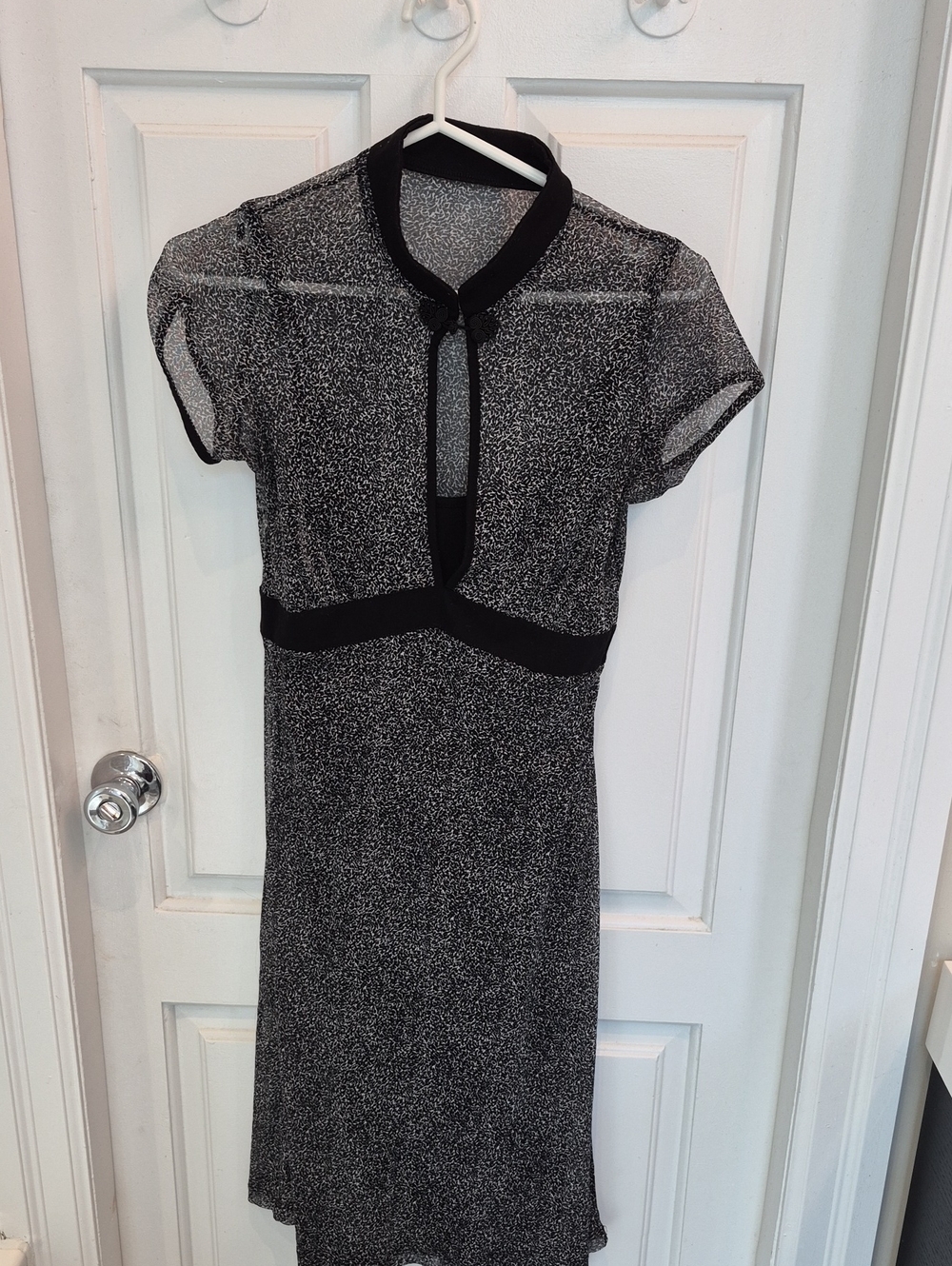 Black & White Speckled Midi Dress with Contrast Trim